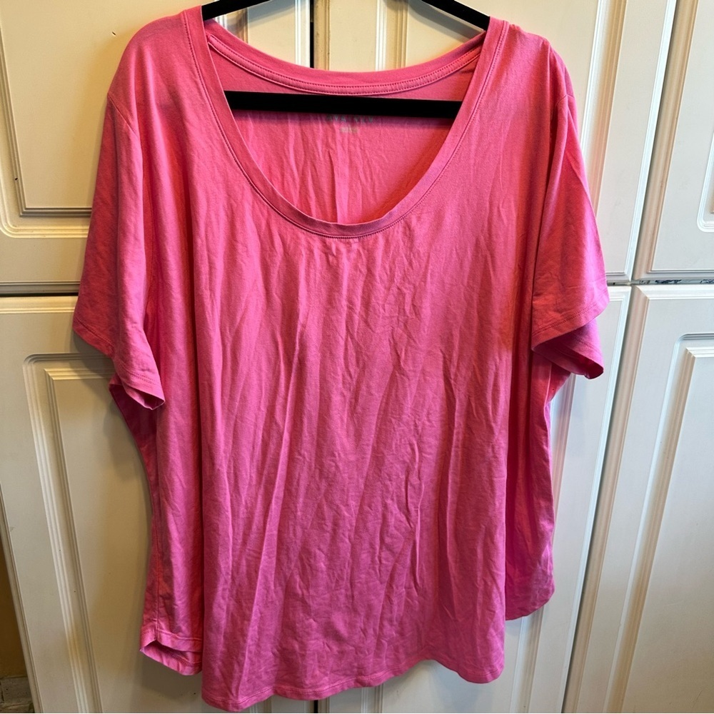 Ava & Viv Bright Pink Scoop Neck Short Sleeve Tee, Size: 3X
